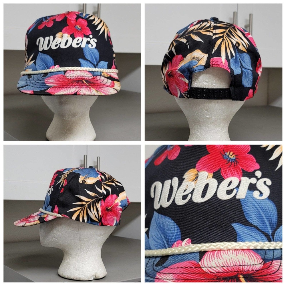 Vtg Weber's Floral Snapback Hat w/Rope